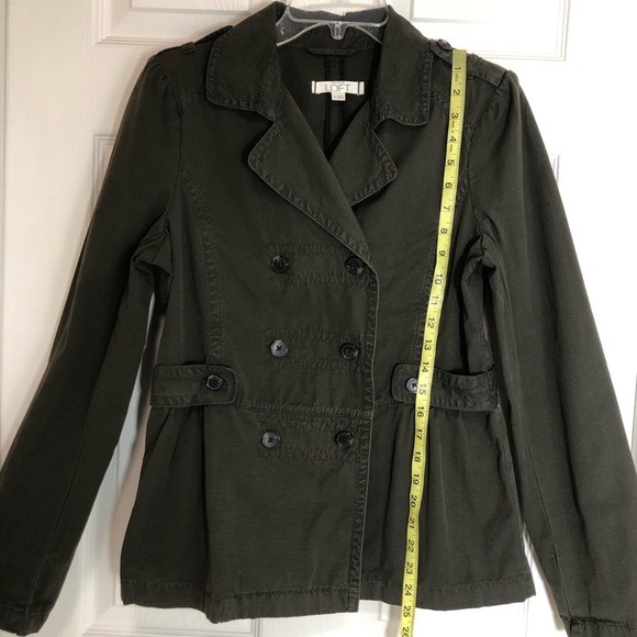 LOFT Cotton Army Green Double Breasted Peplum Lightweight Military Jacket M - Picture 13 of 14